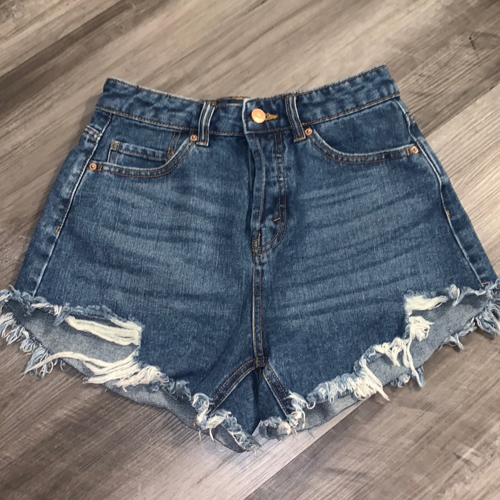 Wild Fable Dark Wash High Rise Distressed Denim Shorts